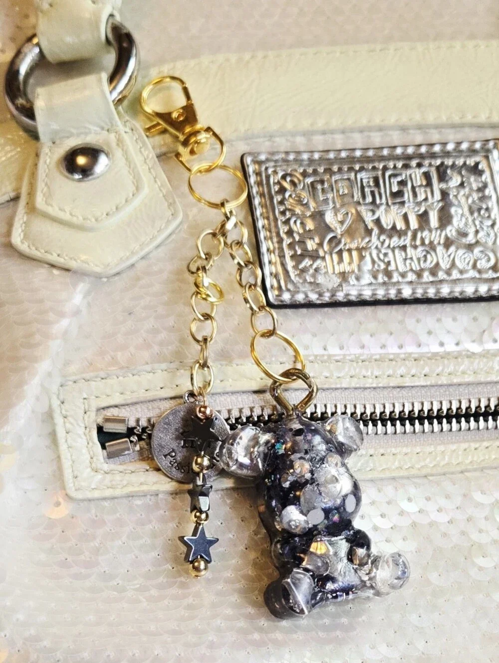 Handmade Black Glitter Bear Accessory Keychain Zodiac Scorpio